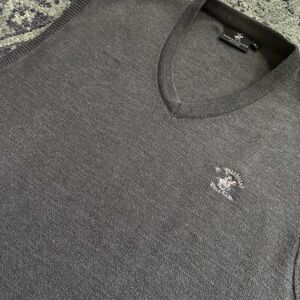 Men’s Polo Beverly Hills Gray Knit Men’s V-Neck Pullover Sweater Vest Size Large